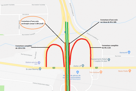 Sortie 39, à Saint-Athanase: entrave sur la 35 jusqu’à jeudi, 18 heures