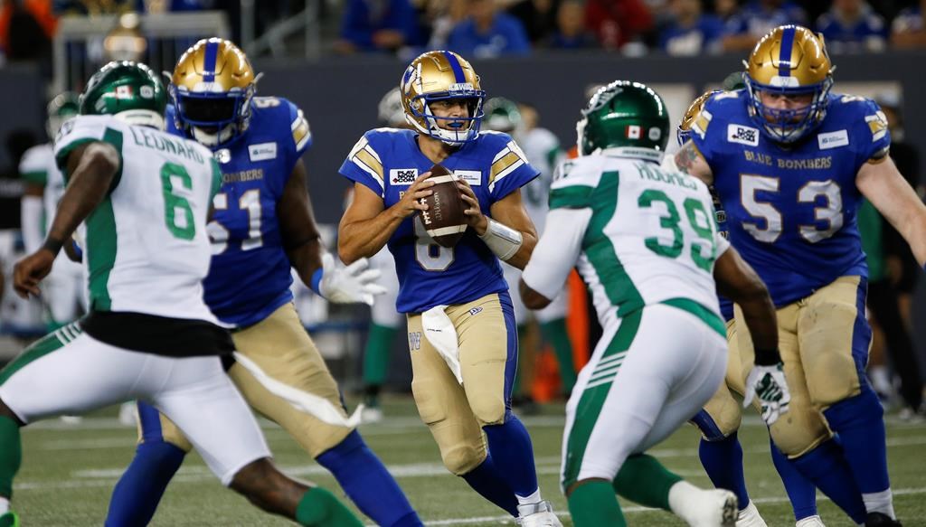 Collaros lance quatre passes de touché et les Blue Bombers dominent les Roughriders