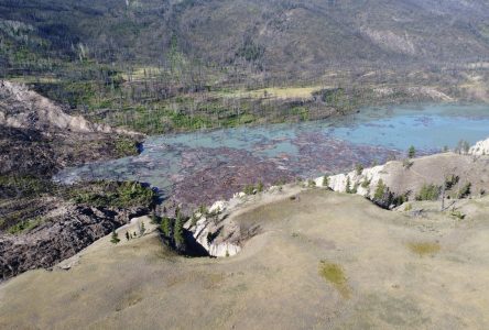 L’eau commence à couler par-dessus l’embâcle créé par un glissement de terrain en CB