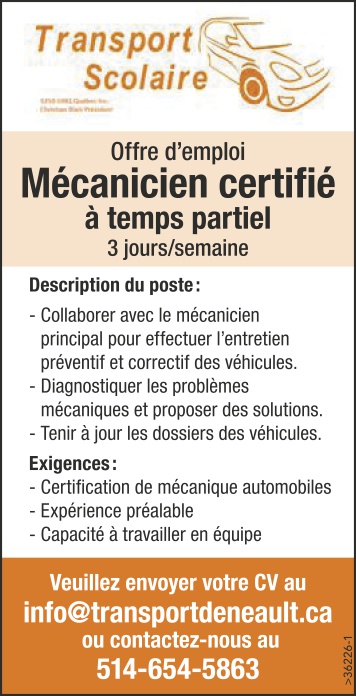 Mécanicien certifié à temps partiel